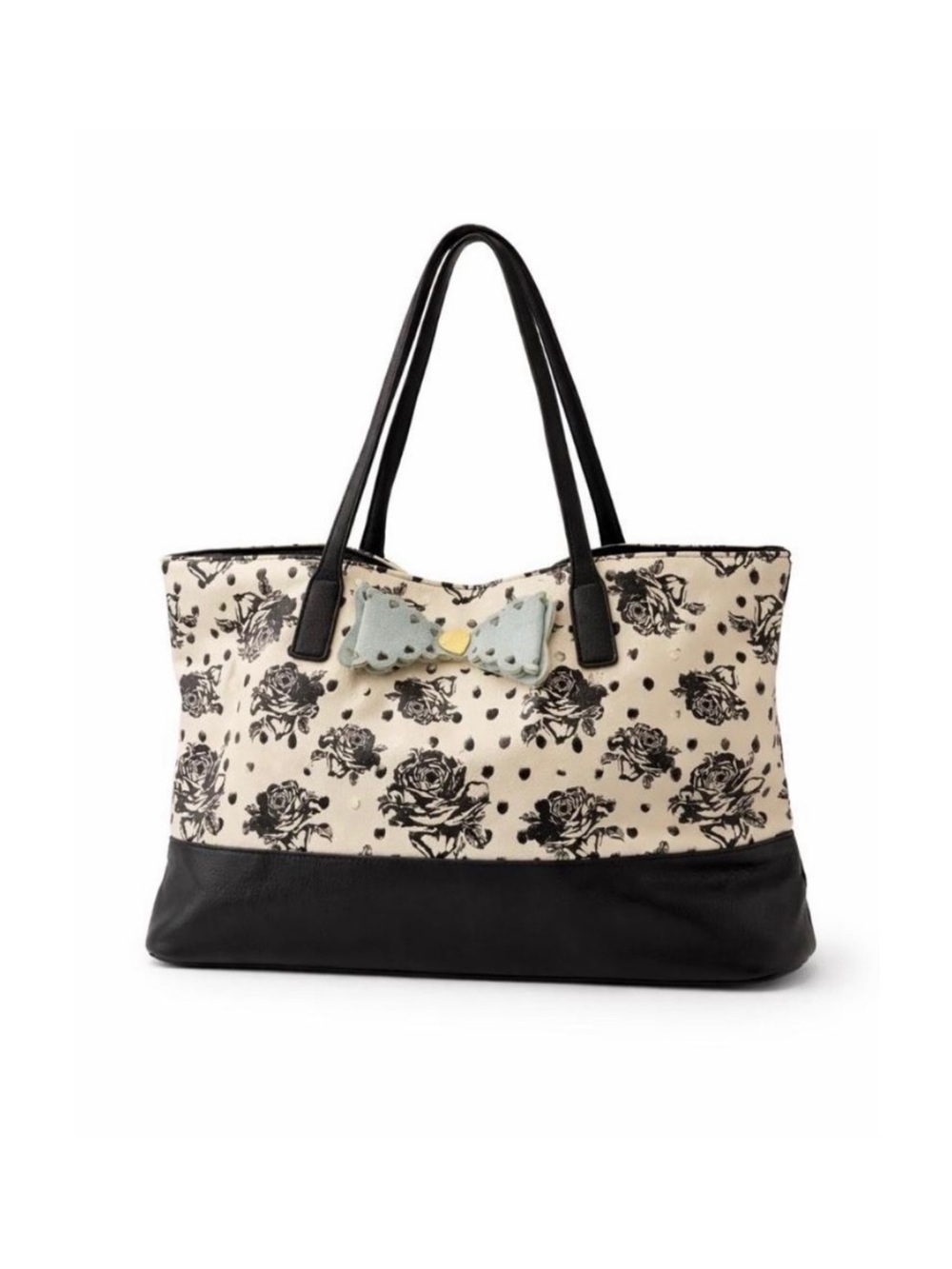 Betsy Johnson Floral Bow Accent Tote Bag in Cream and Black